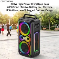 Haut-parleur de fête puissant PT21-4 200W avec subwoofer, batterie massive de 48000 mAh, étanche IPX6, lumière RVB éblouissante
