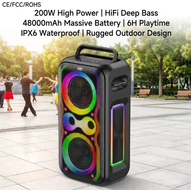 Powerful PT21-4 200W Subwoofer Party Speaker 48000mAh Massive Battery IPX6 Waterproof RGB Dazzling Light
