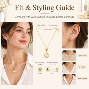 Ensemble collier et boucles d'oreilles tendance pour femme en acier inoxydable, chaîne fine, pendentif étoile festonnée polie, boucles d'oreilles à clous en forme de boule - Product Image 6
