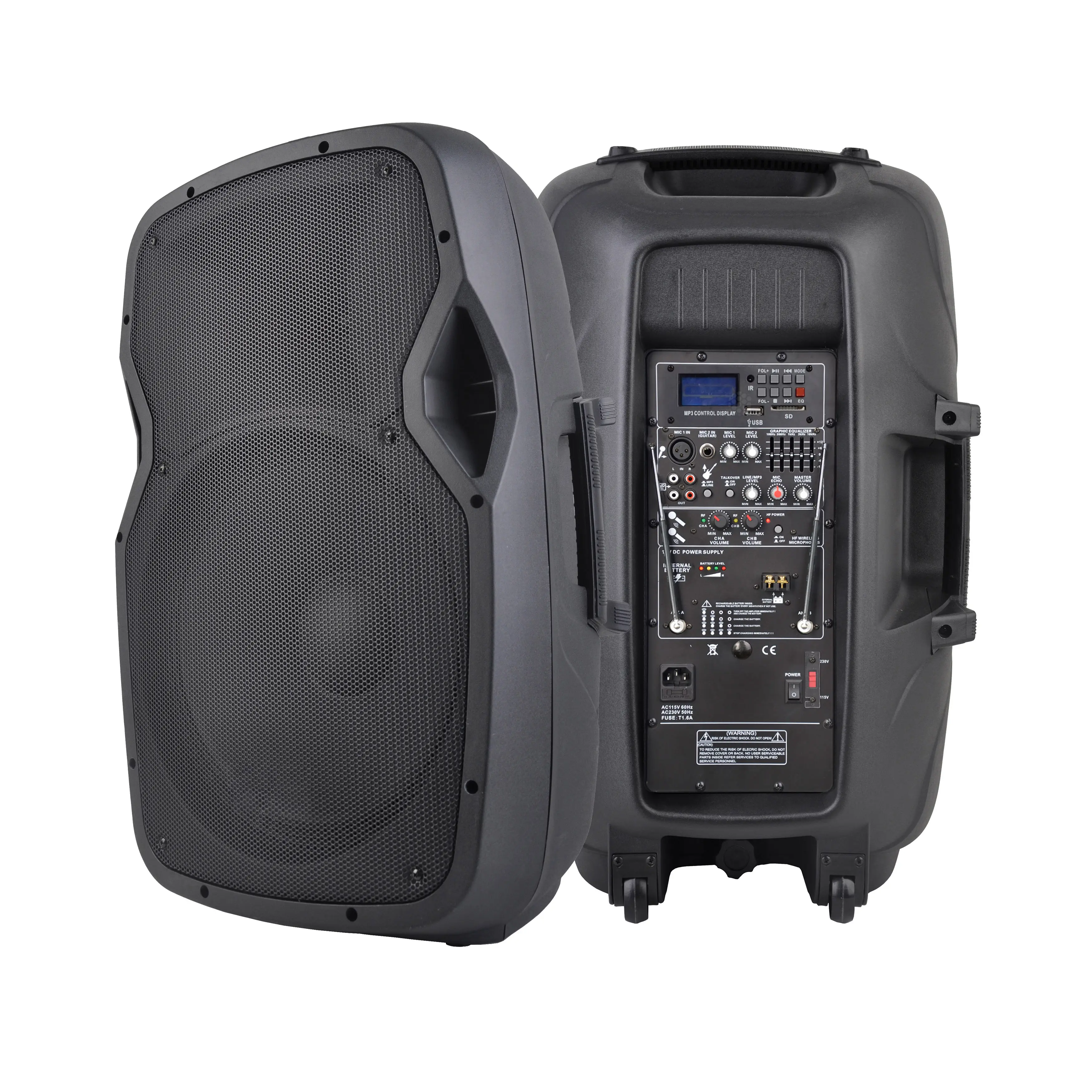 RQSONIC CSL15AUX 15 Zoll professionelle Musikbox Karaoke-Lautsprecher mit Mikrofon und Bluetooth für Indoor/Outdoor