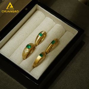 Anpassbarer natürlicher Smaragd 9 Karat 18 Karat 22 Karat Gold Ehering Versprechen Ring für Frauen Italienischer Ring Design - Product Image 4