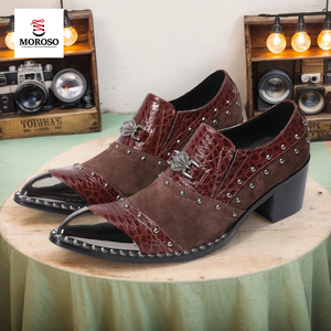 أحذية ديربي البريطانية الرجعية ، أحذية منخفضة من الأعلى مدببة ، أحذية بارتفاع مشبك يزيد في الشتاء ممتصة للعرق - Product Image 1