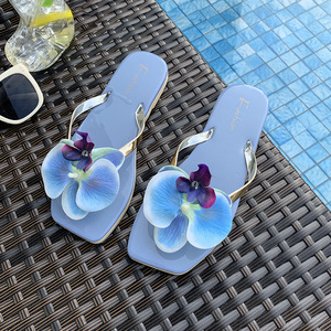Sandalias de Playa con Diseño de Orquídeas Francesas, Chanclas Florales para Mujer, Sandalias Planas para Vacaciones - Product Image 5