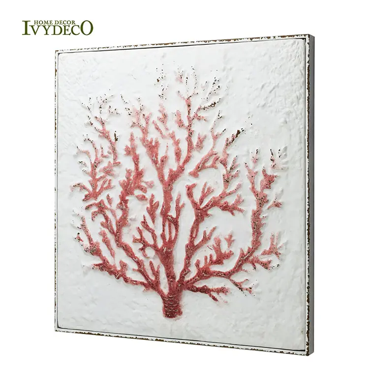 IVYDECO Dekorasi Logam Seni Dinding Modern, Karang Merah 3D