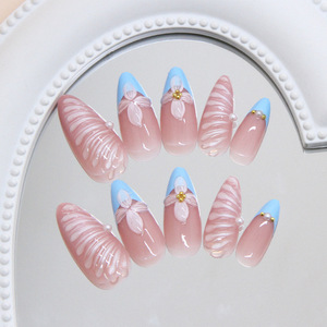 <span class=keywords><strong>Uñas</strong></span> <span class=keywords><strong>Postizas</strong></span> Francesas Estilo Stiletto Ondulado, 24 Piezas, Venta al Por Mayor, <span class=keywords><strong>con</strong></span> Línea Brillante Azul, <span class=keywords><strong>Uñas</strong></span> Decorativas ABS - Product Image 3