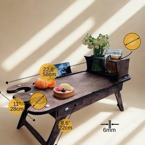 Plateau de lit pour petit-déjeuner, bureau portable en bois, table de lit pliable, plateau pour ordinateur portable, plateau de service, bureau de lit, table de chevet, plateau de service mobile - Product Image 5