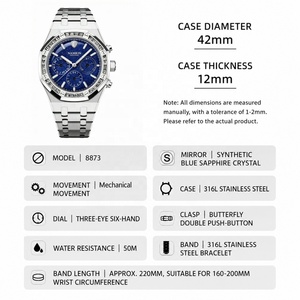 Reloj Mecánico Multifuncional de Lujo para Hombre, con Esfera de Lapislázuli Natural de 42 mm, Personalizable, con Luminosidad, Último Modelo, Servicio OEM Integral - Product Image 3