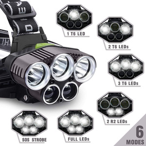 Lampe frontale multifonction rechargeable par USB pour la pêche <span class=keywords><strong>de</strong></span> nuit, 5 LED, focalisation fixe, puissante, vente en gros, éclairage <span class=keywords><strong>de</strong></span> camping en plein air - Product Image 4