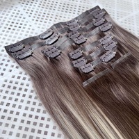 Prix de gros Extensions de cheveux humains Remy à clip sans couture de 22 pouces, 100~180g, double tirage, trame fine, clips sans couture
