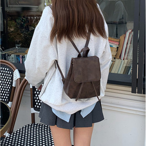 Retro Brown Women's <b>Backpack</b> Magnetic Buckle Detachable Strap <b>Foldable</b> Everyday Use Spring 2023 D8641 - Product Image 4