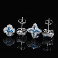 Boucles d'oreilles clous de luxe en argent sterling 925 hypoallergéniques pour femmes et hommes, motif fleur bleue CZ, saphir bleu aigue-marine, pour oreilles sensibles