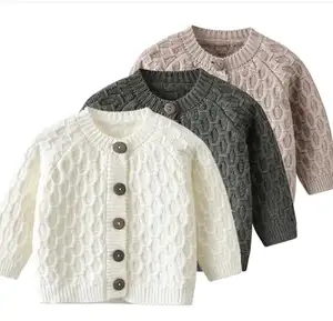 2023 2024 personnalisé bas quantité minimale de commande hiver chaud nouveau-né petit bébé garçon enfants câble à carreaux épais cardigan pull