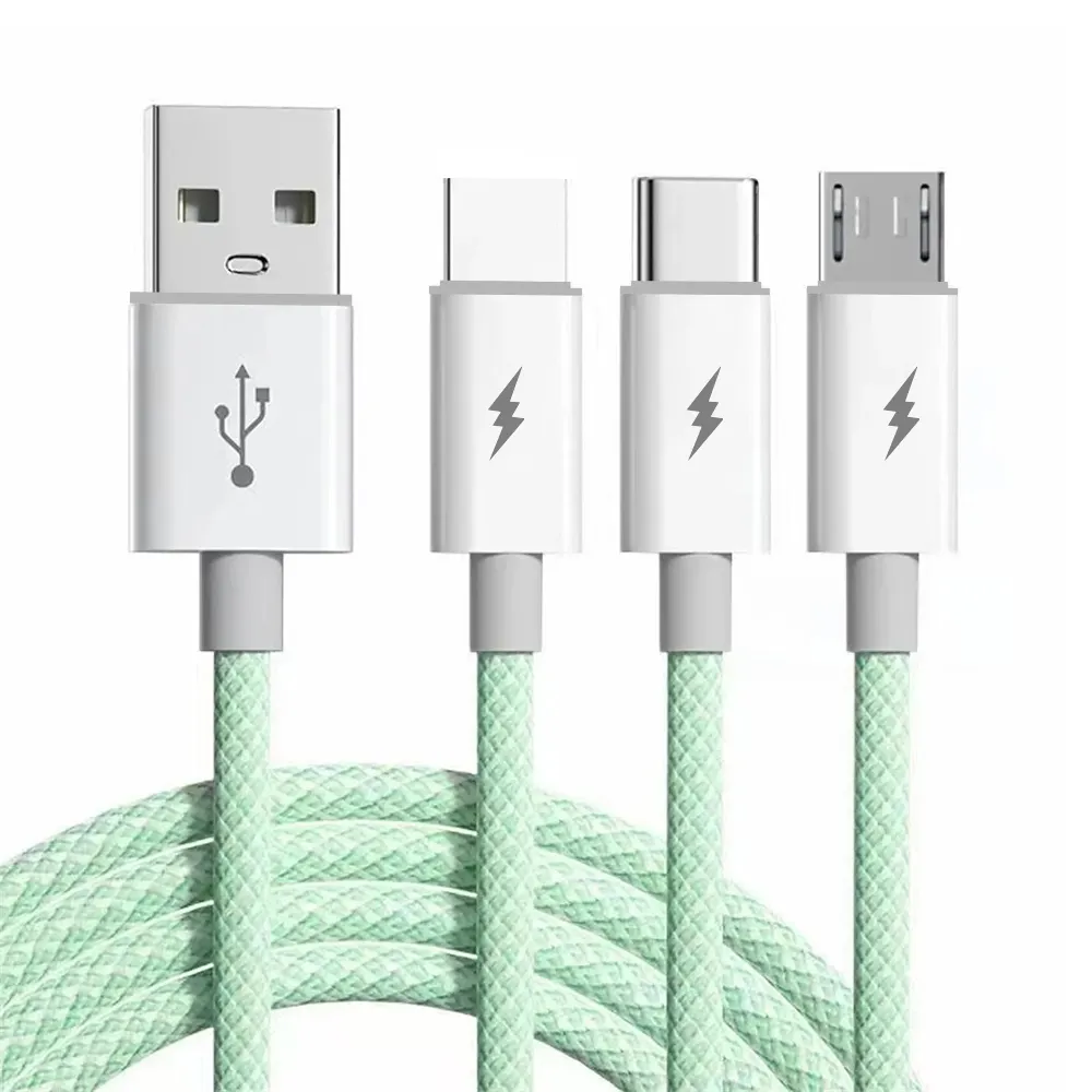 Universal 3 in 1 USB Cable Fast Charging Nylon Braided Phone Charger Cable for iphone Type C Micro 3 in 1 USB Charger Cable