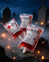 Pochettes à boisson transparentes en plastique imprimées par gravure, anti-humidité, 250ml, 300ml, 380ml, pour lait et aliments pour animaux, sacs de sang pour fête d'Halloween