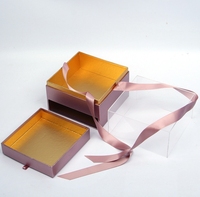 Boîte d'emballage cadeau carrée en forme de fleur de chocolat Boîte en papier acrylique transparente à double couche avec couvercle Boîte surprise pour fleuriste avec tiroir