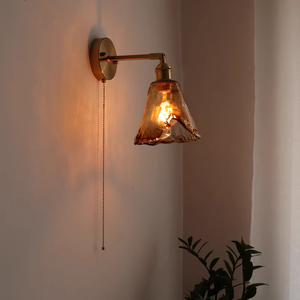 Appliques murales <span class=keywords><strong>LED</strong></span> rétro en verre cuivre de style japonais <span class=keywords><strong>pour</strong></span> chambre à coucher salle de bain <span class=keywords><strong>dressing</strong></span> avec interrupteur à tirette - Product Image 2