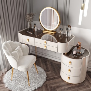 Modern Luxury Bedroom <strong>Dressing</strong> <strong>Table</strong> with Lighted Mirror White <strong>Wood</strong> Top Glass Bottom - Product Image 6