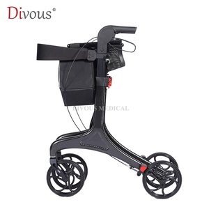 Manufacturer Carbon Fiber Portable Lightweight <b>Rollator</b> 4wheel Rolling <b>Walkers</b> Height Adjusts Walking Aid for Elderly - Product Image 4