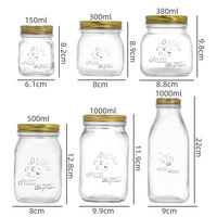Bocaux en verre sans PFAS avec couvercles dorés, plusieurs tailles (150 ml-1000 ml) pour l'organisation du garde-manger, ensemble de bocaux esthétiques pour la cuisine