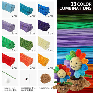 Kit de bricolage en peluche de corail avec nettoyeur de tuyaux en peluche de couleur unie, <span class=keywords><strong>visage</strong></span> souriant de tournesol avec centre arc-en-ciel - Product Image 3