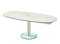 Céramique importée de haute qualité sur plateau en verre ovale table à manger rotative extensible moderne avec base en verre