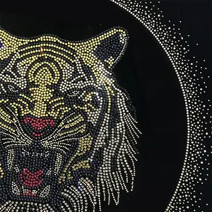 Hotfix Crystal Supplier Custom Tiger Logo Bling Heat Press Iron On Transfers Rhinestone For T-shirt