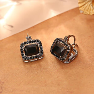 Black Copper Cyberpunk Square Zircon Hoop <strong>Earrings</strong>-Trendy Light Luxury Korean Style With Edgy Elegance - Product Image 4