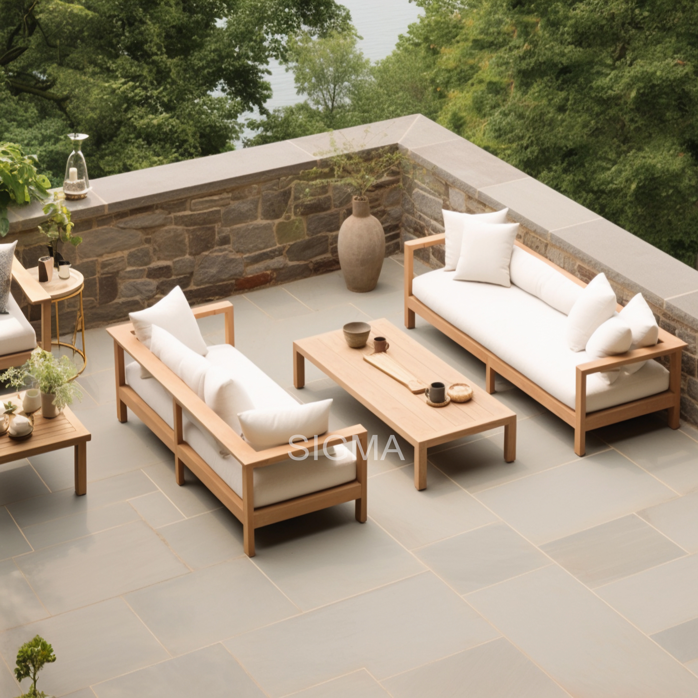 Nordic Modern Hotel Living Room Furniture Leisure Sofa Teak Wood Frame Outdoor Garden Sofa Set