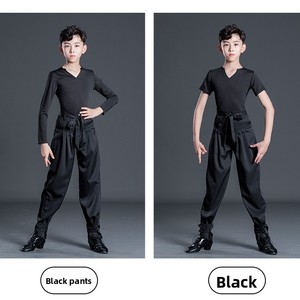 Veste de performance pour garçons, costume de danse latine pour enfants, été, rayée, polyester/coton/soie de lait, tenue d'entraînement - Product Image 4