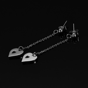 Heart-Shaped Hollow <b>Stud</b> Earrings 5Cm Long Stainless Steel Gold <b>Silver</b> Unisex Everyday Wear - Product Image 3