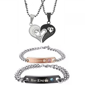 Venta al por Mayor de Conjuntos de Collares para Pareja en Forma de Corazón, Chapados en Oro, con Diamantes y Colgante de Corazón de Durazno - Regalo - Product Image 2