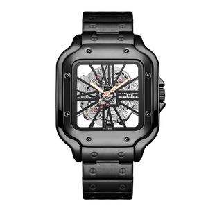 Đồng hồ nam thép không gỉ thiết kế bán buôn, mặt vuông rỗng, dòng Sandos La Mã, vỏ hợp kim, chống nước, máy quartz - Product Image 3