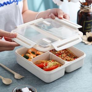 Boîte à lunch bento en paille de blé écologique à grande capacité 1100 ml, simple couche, 3 compartiments, pour l'école, le bureau, les pique-niques et les voyages - Product Image 3