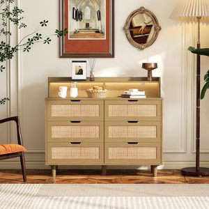 Meuble <span class=keywords><strong>de</strong></span> rangement <span class=keywords><strong>à</strong></span> 6 tiroirs multi-niveaux en MDF écologique et durable au design moderne avec éclairage, facile <span class=keywords><strong>à</strong></span> assembler, pour cuisine - Product Image 1