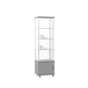Vitrine Moderne 55 cm de Large, 185 cm de Haut, Cadre en Aluminium Gris Clair, Étagères en Verre Trempé, Porte Verrouillable - Product Image 2