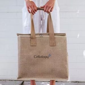 Sac à lunch isotherme portable de 14 pouces avec sac isotherme en jute étanche intérieur en aluminium avec fermeture à glissière pour le stockage des aliments - Product Image 5