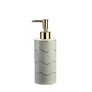 Luxury accented with golden wave lines ceramics bath bathroom accessories soap dispenser set