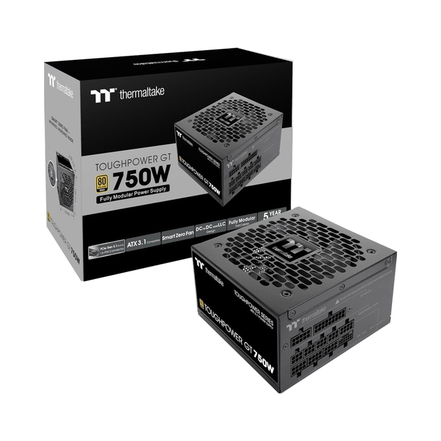 Thermaltake Toughpower GT 750W ATX 3.1 Power Supply; 80 Plus Gold Efficiency; Smart Zero Fan; Native 300W PCIe 5.1 Connector; 5