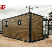 Entièrement mis à niveau personnalisé grain de bois luxe toboggan petites maisons verre modulaire prêt à l'emploi extensible conteneur maison grand-mère plat