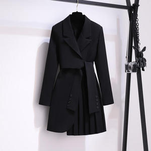Vestido Blazer de lujo para <span class=keywords><strong>mujer</strong></span> Diseño plisado Otoño Estilo francés de <span class=keywords><strong>alta</strong></span> <span class=keywords><strong>costura</strong></span> Abrigo largo para negocios Invierno - Product Image 5