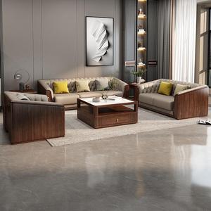 <b>Walnut</b> Solid Wood Sofa Living Room Set 1-3 Seater Genuine Leather Tufted Chinese Minimalist Style - Product Image 4