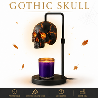 Lampe chauffe-cire électrique gothique en forme de crâne, brûleur d'arômes artisanal en résine et métal, avec minuterie, variateur d'intensité, hauteur réglable, prise UE