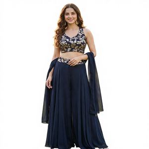 Conjunto Tradicional de Mujer Midnight Zari, Estilo Bhandhani, Largo hasta el Suelo, para Bodas y Fiestas, en Chinon, Corte Regular, para Todas las Temporadas, de Secado Rápido - Product Image 1