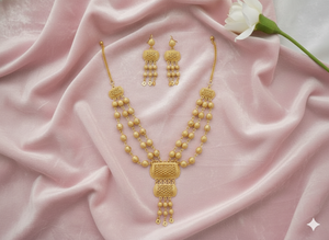 Magnifique ensemble de collier long en or uni pour femmes, bijoux ethniques anciens, perles, demi-micro-or poli, design fantaisie, à porter pour les fêtes - Product Image 4