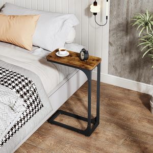Multifunctional C-Shape Side <strong>Table</strong> Living Room <strong>Slim</strong> Couch Tray <strong>Tables</strong> Small Coffee Stand Sofa Tray Desk with Metal Frame - Product Image 4