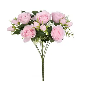 الحقيقي اللمس HMG021 18.5 "طويل القامة 9 رؤساء الورود زهرة أنيقة متعددة الألوان أنيق بوكيه ورد صناعي باقة للمنزل الزفاف ديكور