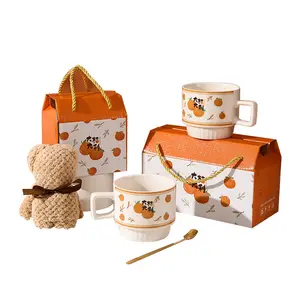 Lucky Creative Ceramic Stacked Coffee Cups Set Activities Gift Boxes Wholesale With Spoons