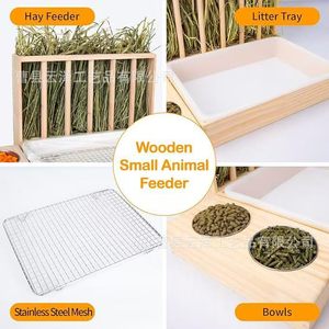 Nichoir en bois transfrontalier pour lapins, hamsters et cailles, mangeoire à foin pour lapins, distributeur d'eau et de nourriture, mangeoire décorative pour animaux de compagnie - Product Image 2