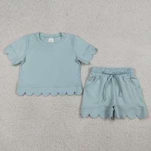 Conjuntos de Ropa Casual para Niñas RTS Boutique, 95% Algodón, 5% Elastano, Primavera Otoño, Estampado con Borde Festoneado, Camiseta Transpirable y Pantalones Cortos para Niños - Product Image 3