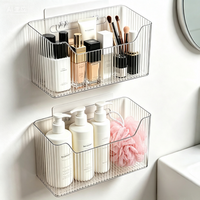 Organisateur adhésif pour porte d'armoire, lot de 2, panier de douche mural transparent, 2 sangles adhésives, fixation murale sans perçage, idéal pour les locataires